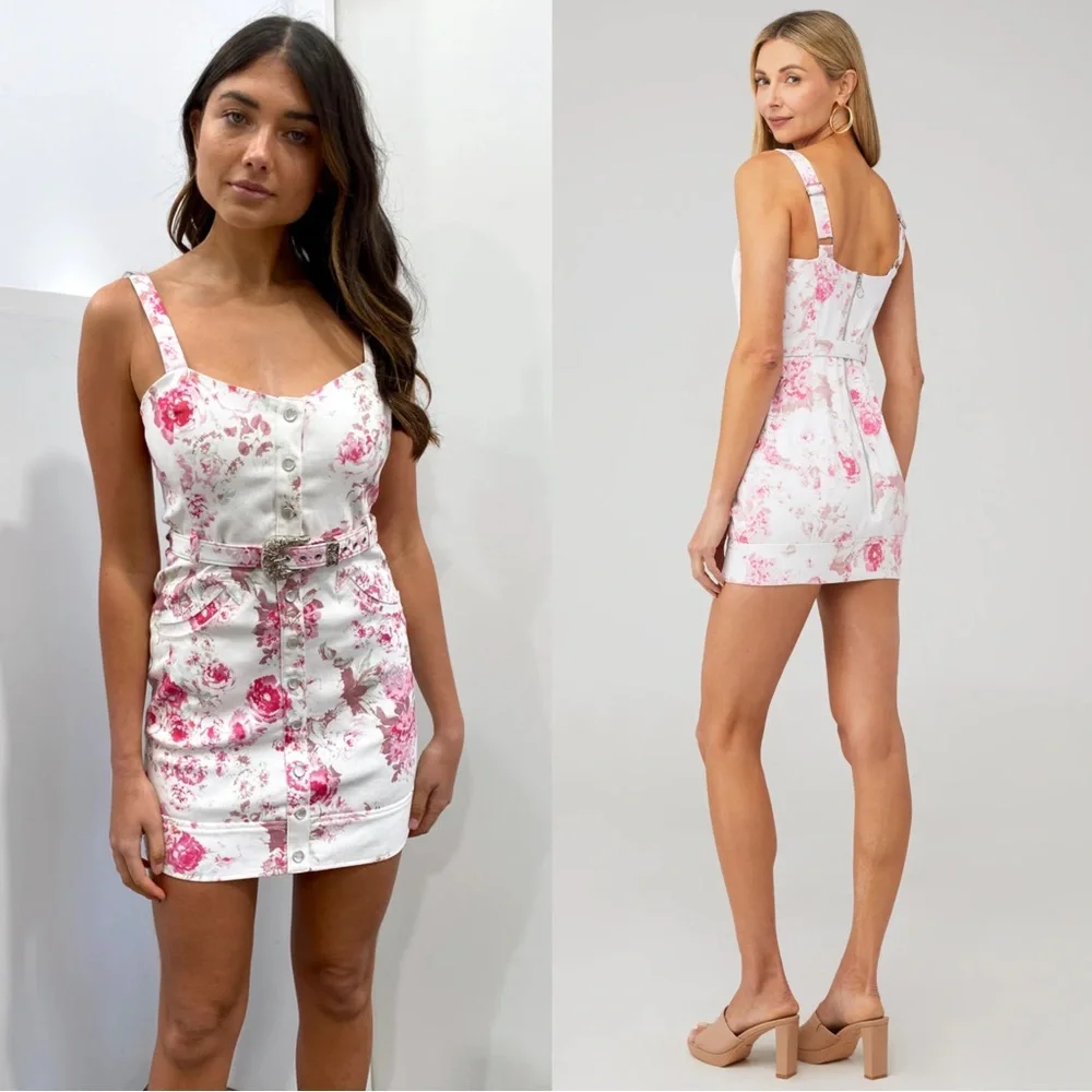 For Love & Lemons Weston Floral Mini Dress with Belt XL